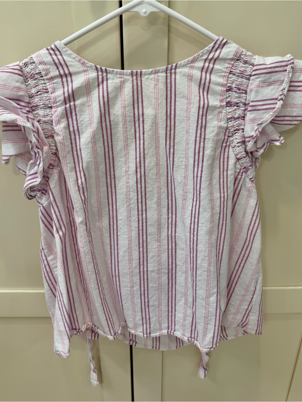 mine White Blouse with Pink Vertical Stripes and Ruffle Sleeves